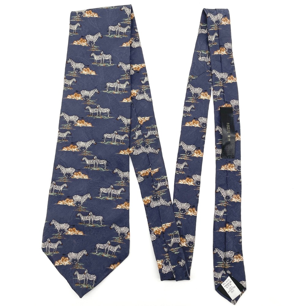Fossil Rim Endangered Species Zebra‎ Print Silk Tie Made in USA  Necktie Safari